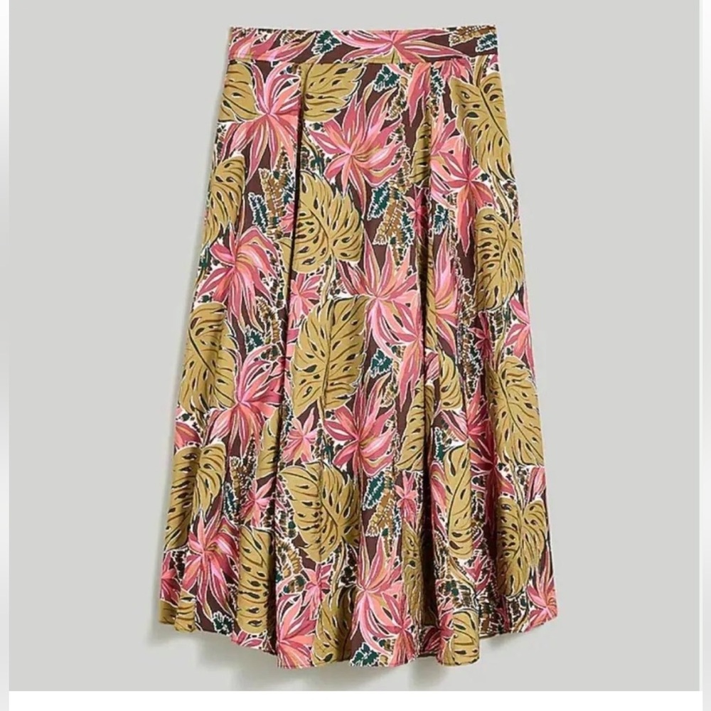 Madewell Crinkle Crepe Maxi Skirt brushstroke monstera Size 6 Color: Dark Coffee